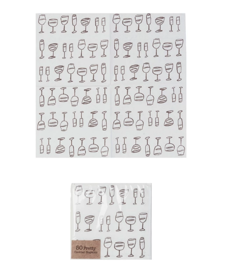 Paper Cocktail Napkins w/ Wine Art (Contains 50 Folded Pieces)