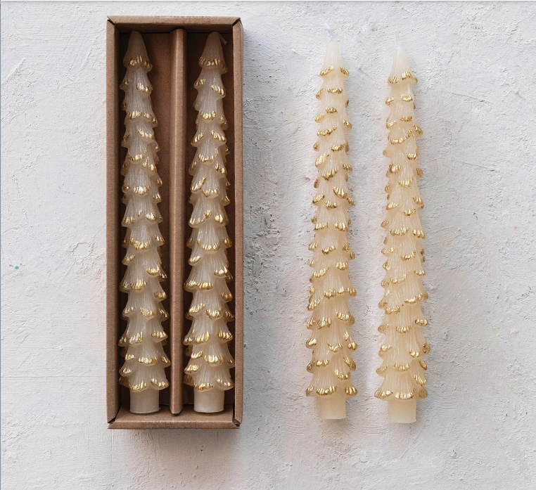 Unscented Tree Shaped Taper Candles, Set of 2