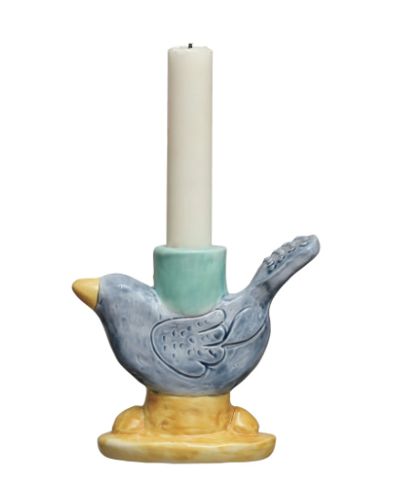 Hand-Painted Stoneware Bird Taper Holder