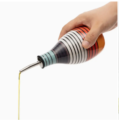 Striped Cruet Ceramic Olive Oil Dispenser Bottle