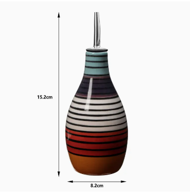 Striped Cruet Ceramic Olive Oil Dispenser Bottle