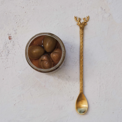 Brass Cocktail Spoon w/ Reindeer Handle