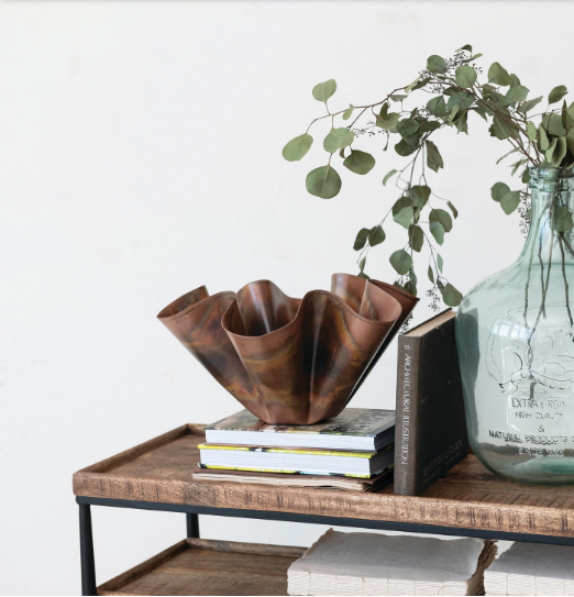 Decorative Metal Ruffled Bowl, Oxidized Copper Finish