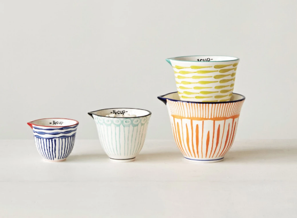 Hand-Stamped Measuring Cups with Stripes, Set of 4