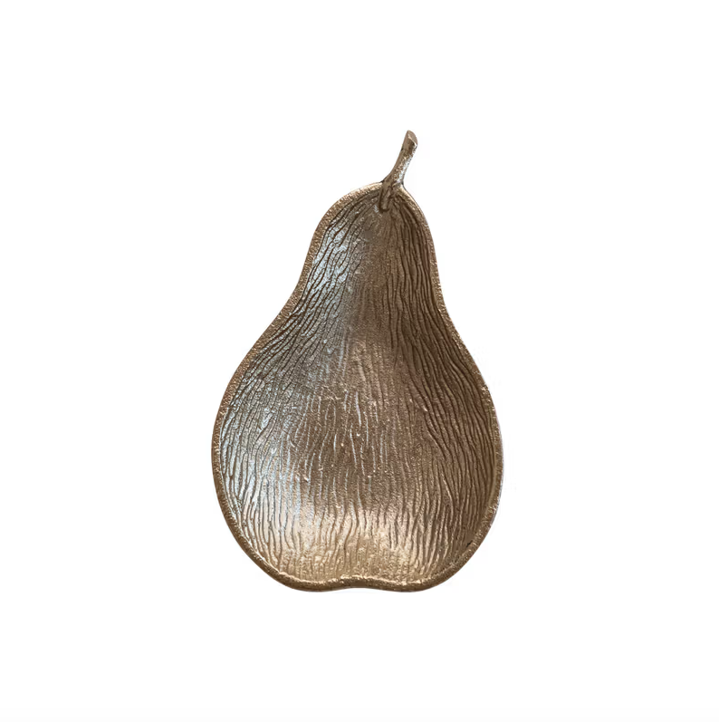 Cast Aluminum Pear Shaped Dish, Gold Finish