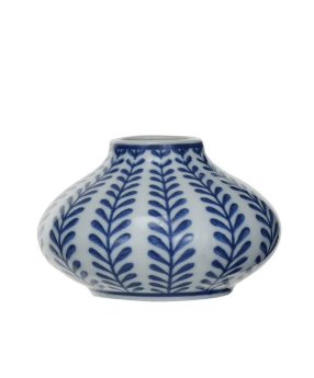 Hand-Stamped Blue & White Stoneware Vase