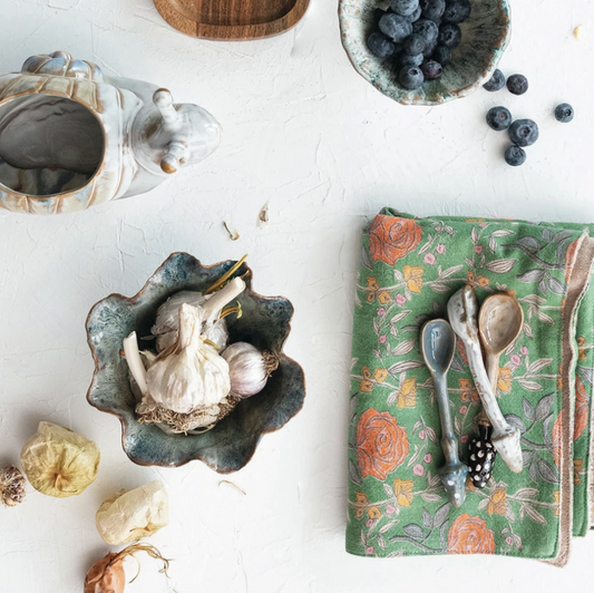 Stoneware Ruffled Bowl, Reactive Glaze