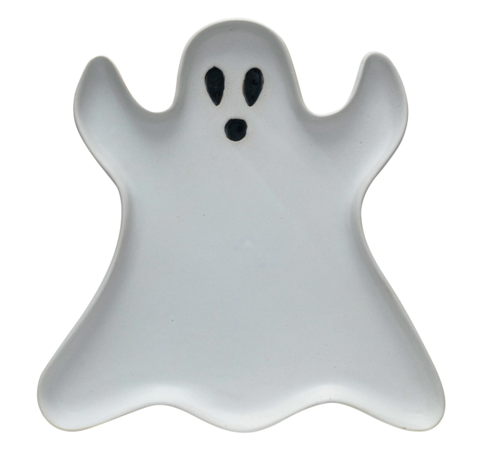 Stoneware Ghost Shaped Plate, Matte White & Black