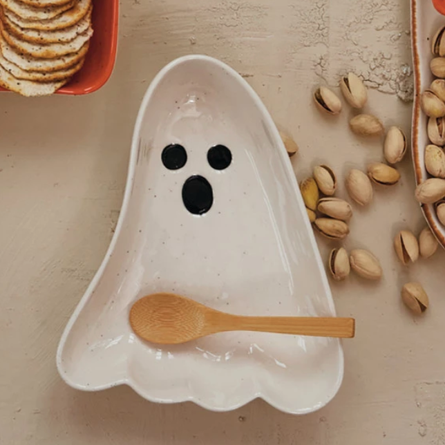 Stoneware Ghost Shaped Dish with Spoon
