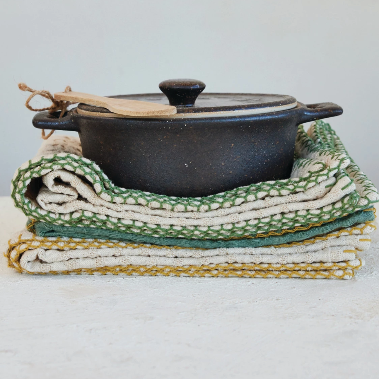 Stoneware Brie Baker with Bamboo Spreader, Set of 2