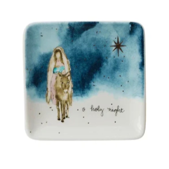 Nativity Stoneware Dish with Gold Electroplating
