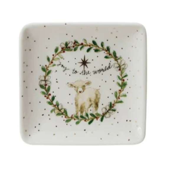 Nativity Stoneware Dish with Gold Electroplating