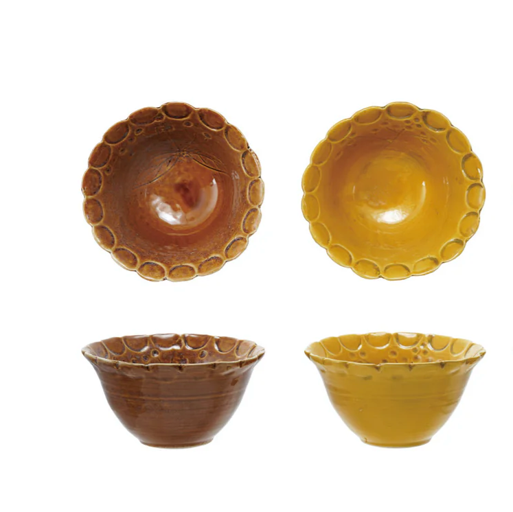 Debossed Stoneware Scalloped Bowl, 4 Styles