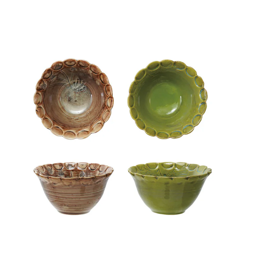Debossed Stoneware Scalloped Bowl, 4 Styles