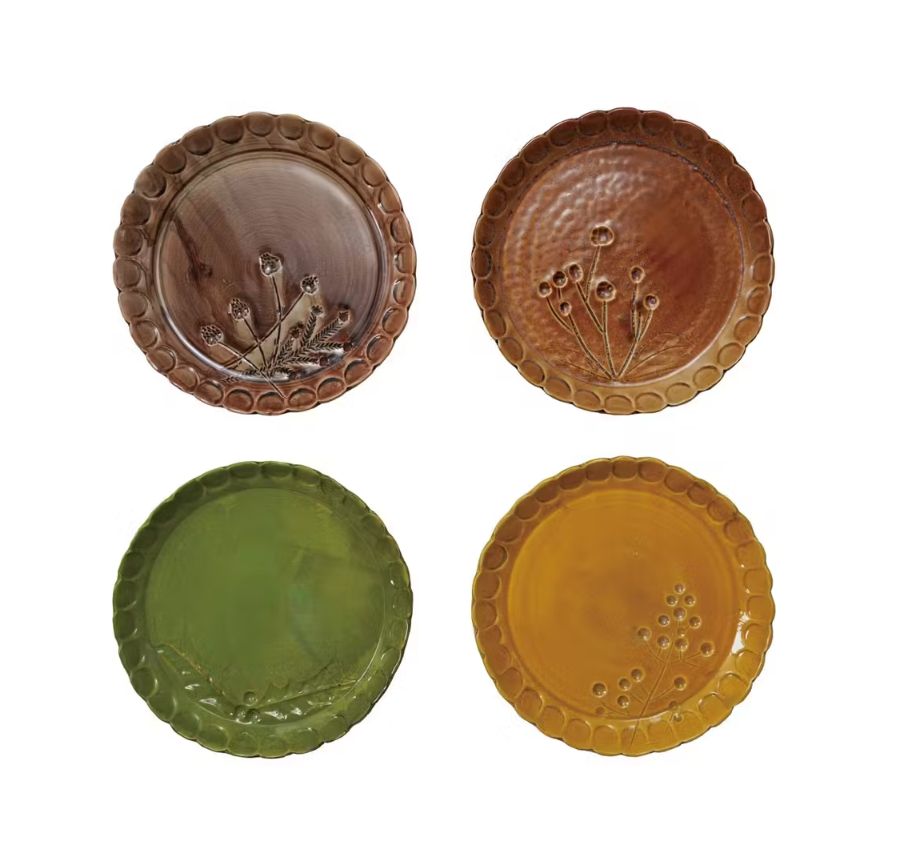 Debossed Stoneware Scalloped Plate, 4 Styles