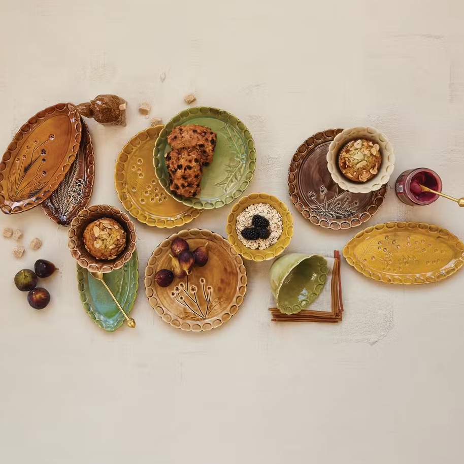 Debossed Oval Stoneware Scalloped Plate, 4 Styles