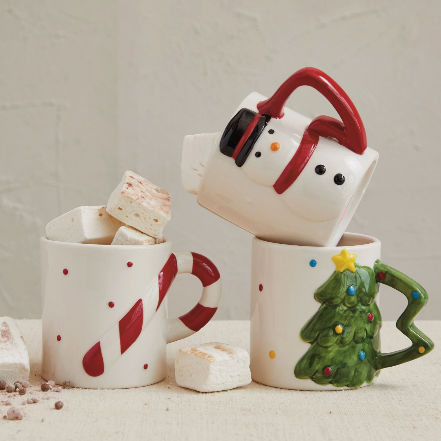 12 oz. Stoneware Holiday Mug with Shaped Handle, 3 Styles