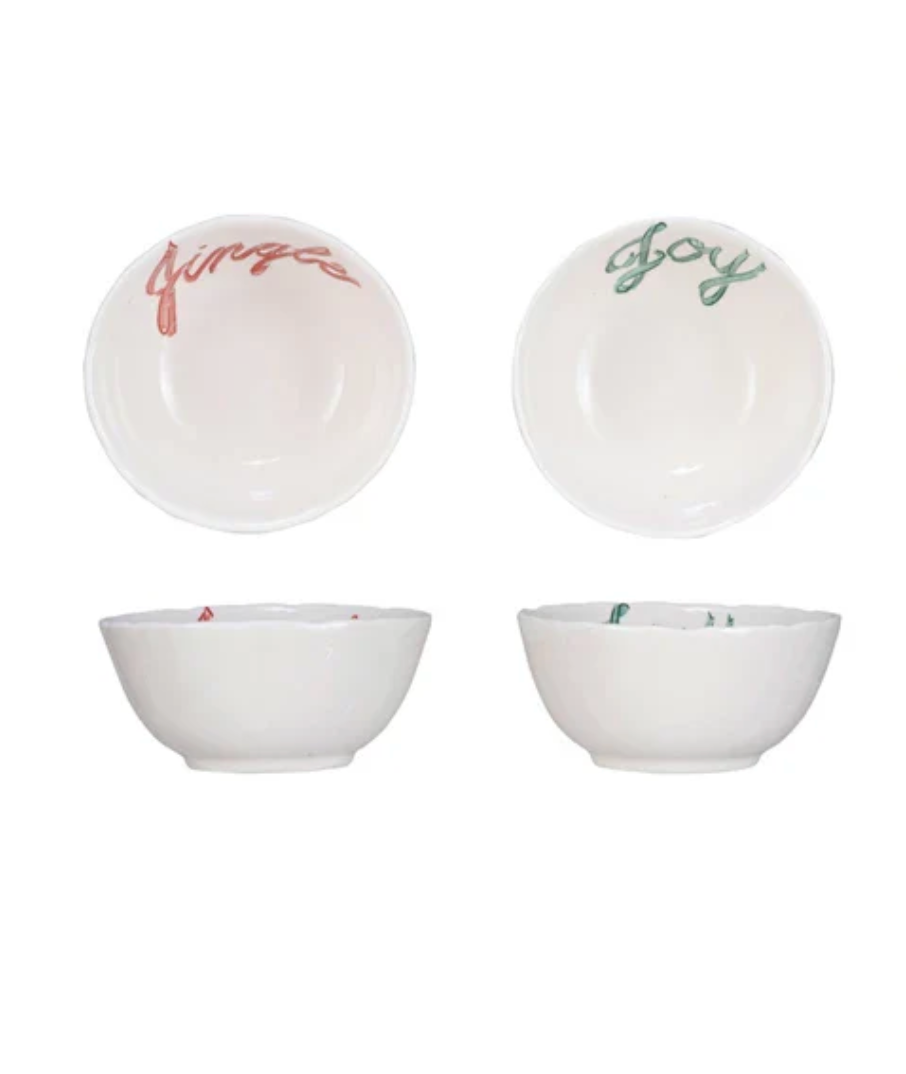 Stoneware Bowl with Holiday Word, 4 Styles
