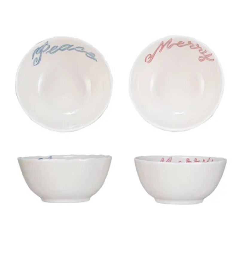 Stoneware Bowl with Holiday Word, 4 Styles
