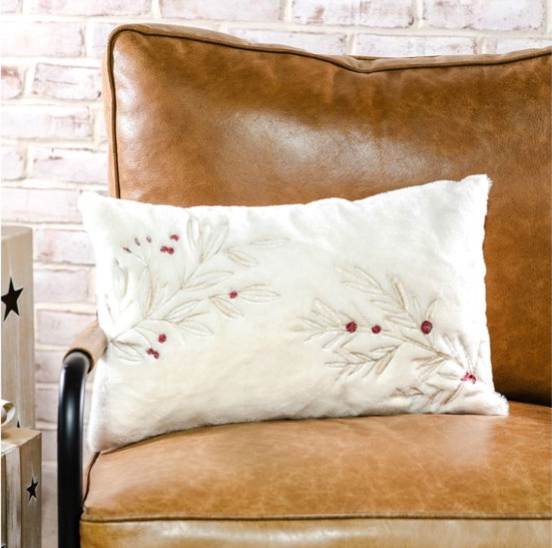 Gold & Berry Holly Fur Pillow