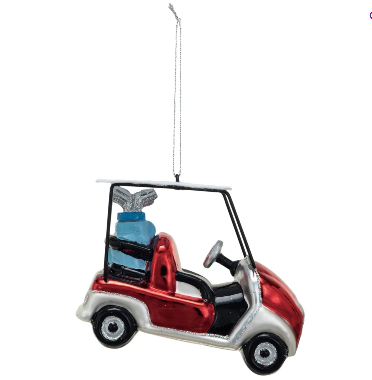 Glass Golf Cart Ornament with Glitter