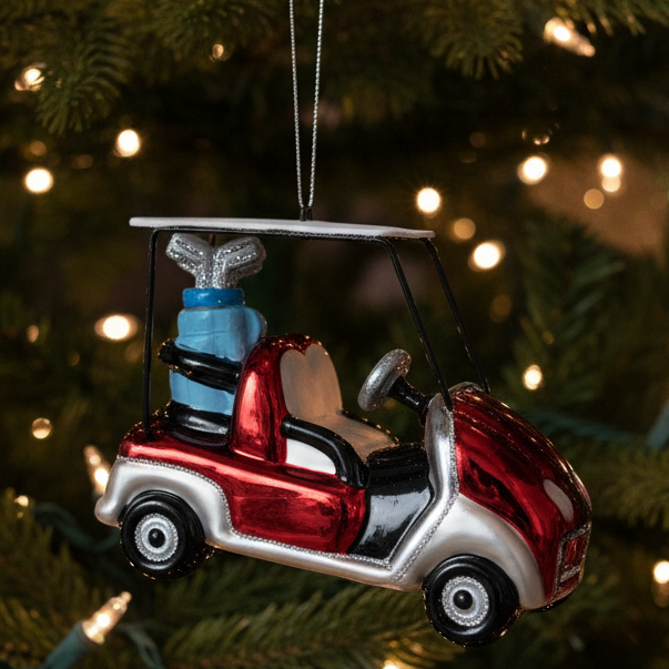 Glass Golf Cart Ornament with Glitter