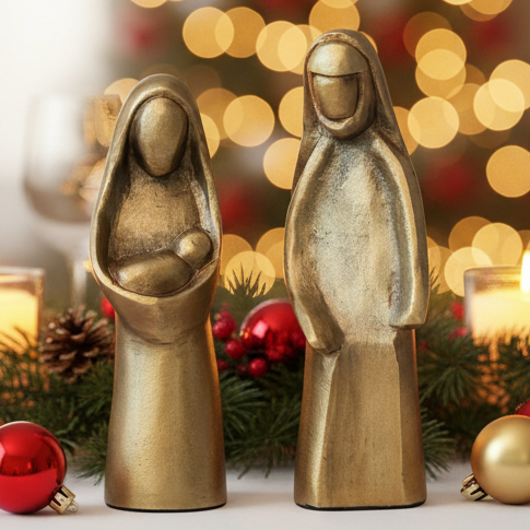 Holy Family, Antique Gold Finish, Set of 2