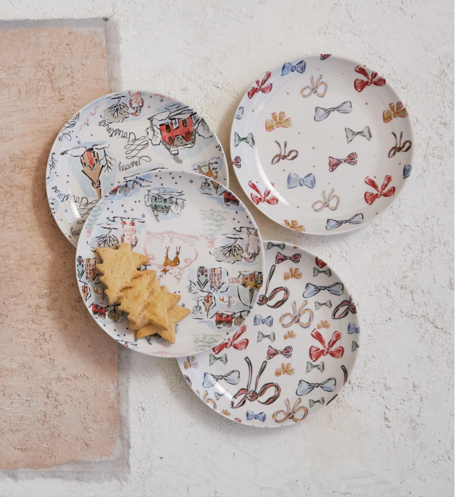 Stoneware Plate with Holiday Pattern