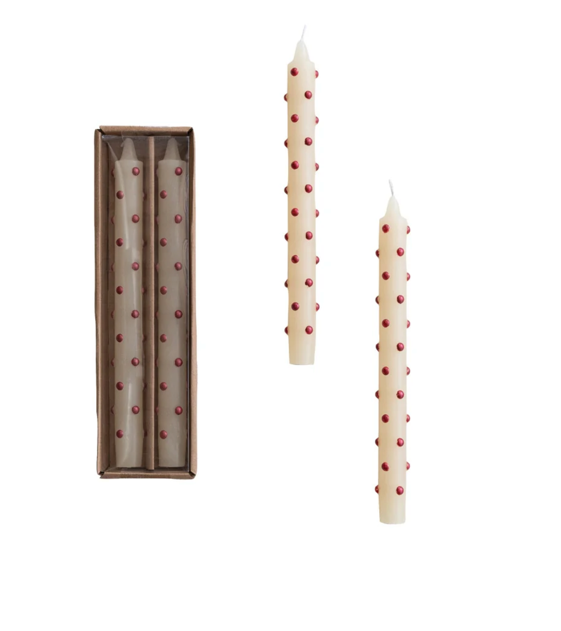 Unscented Taper Candles with 3D Dots in Box, Set of 2