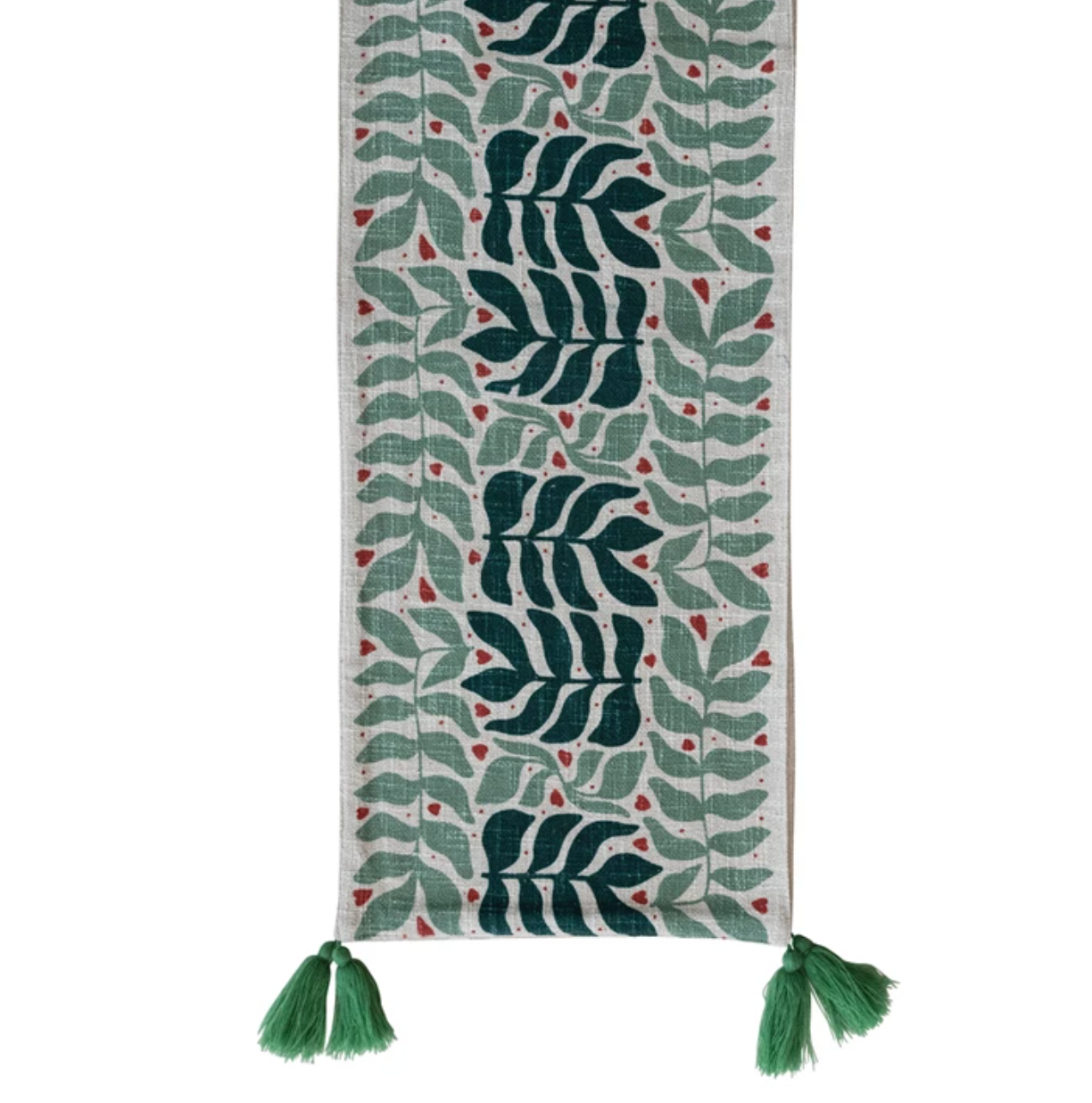 Table Runner with Seasonal Botanical Pattern & Tassels, Natural