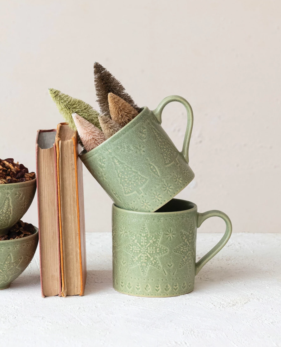 Debossed Stoneware Mug, 16oz