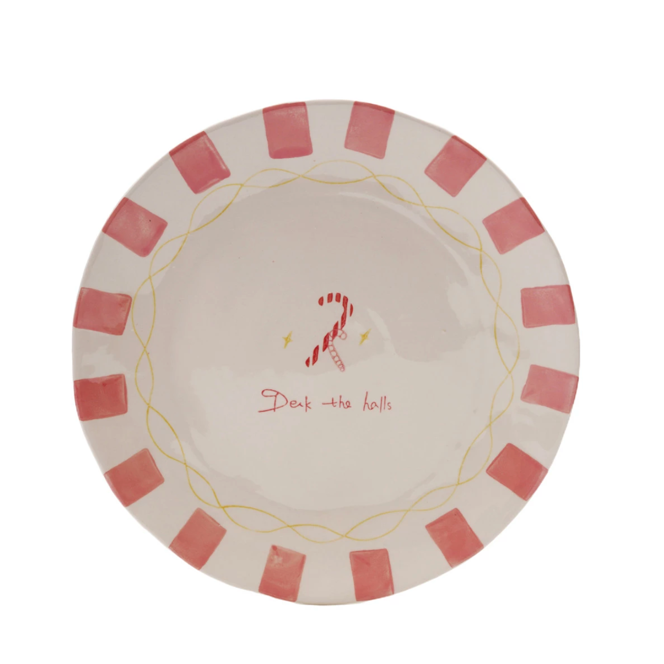 Hand-Painted Stoneware Plate with Candy Canes "Deck the Halls"