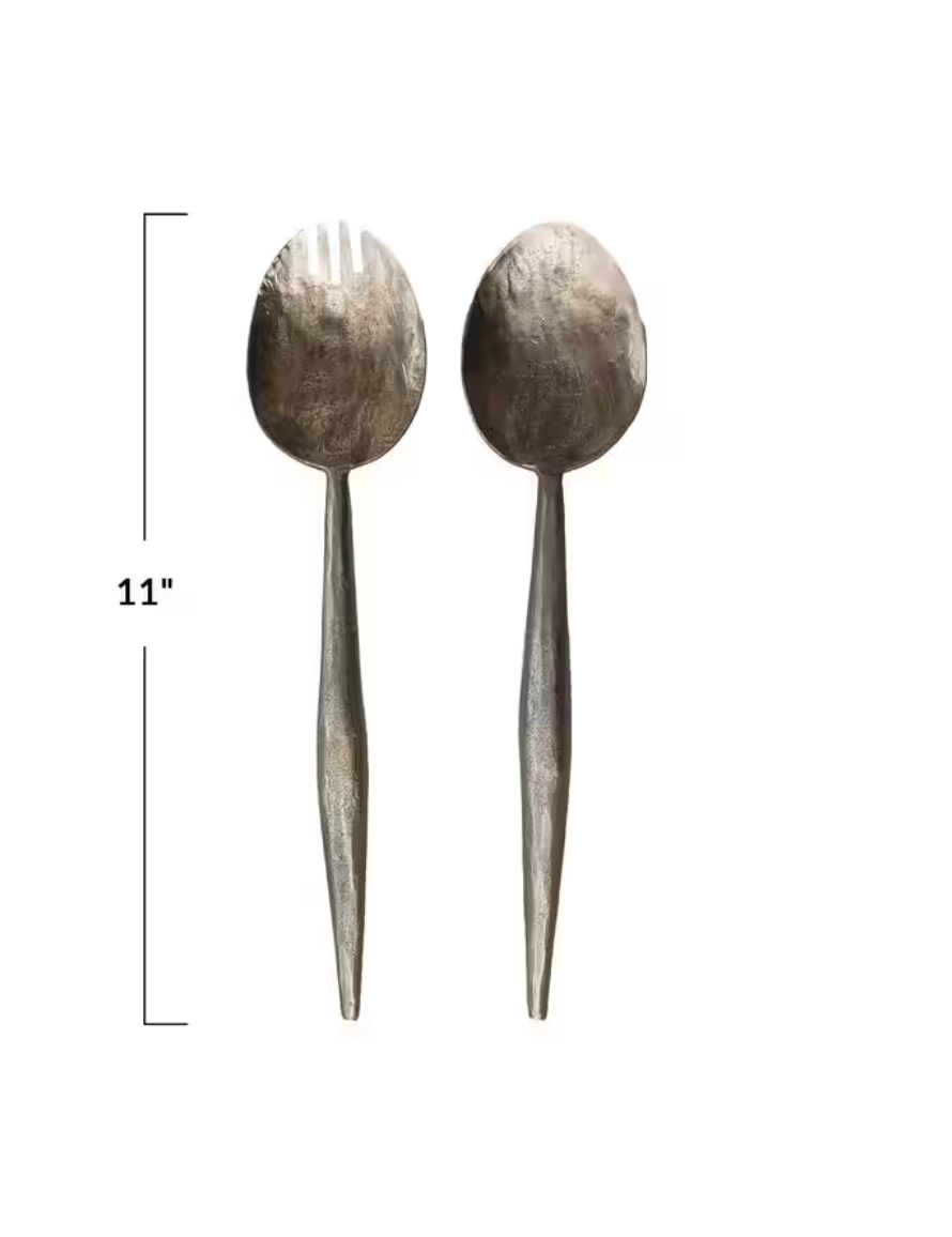 Hand-Forged Metal Salad Servers, Set of 2 in Drawstring Bag