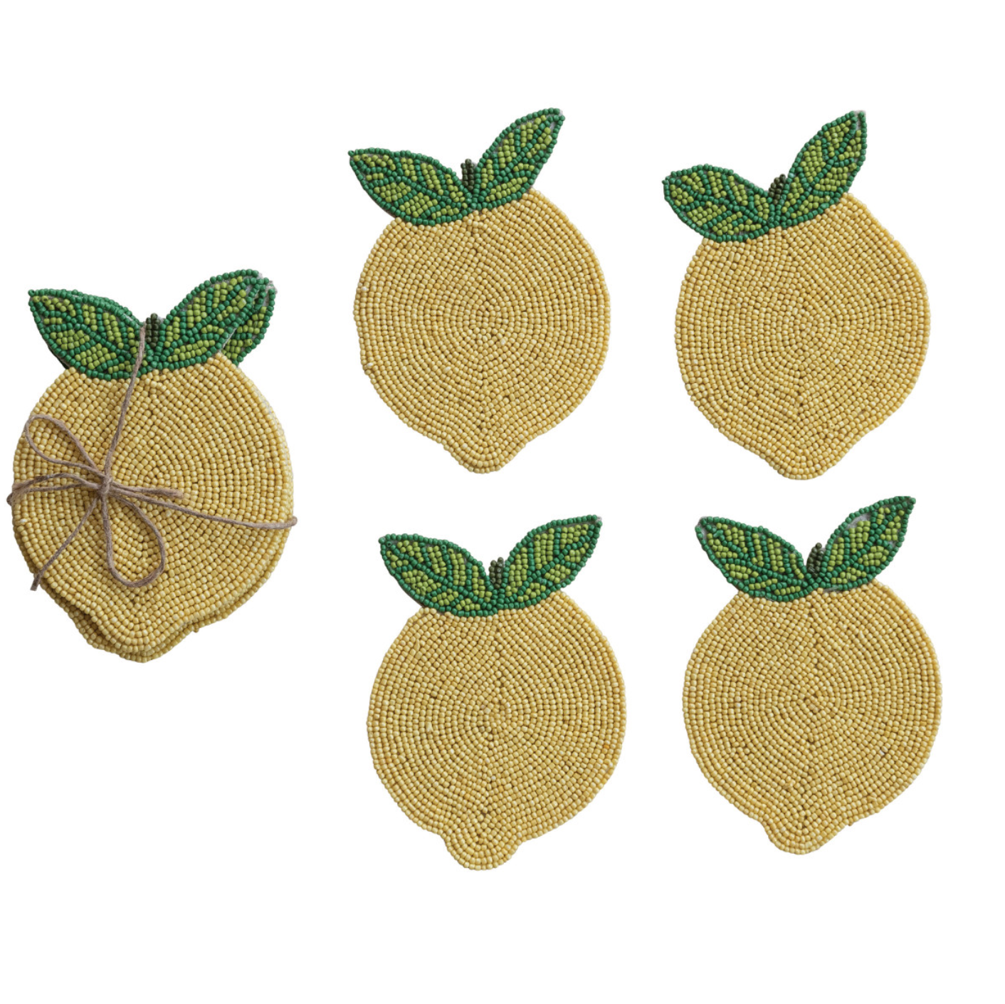 Beaded Lemon Coasters, Set of 4
