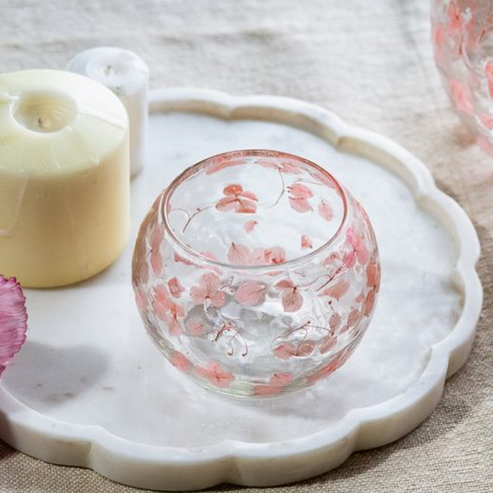 Dried Pink Hydrangea Glass Votive Jar
