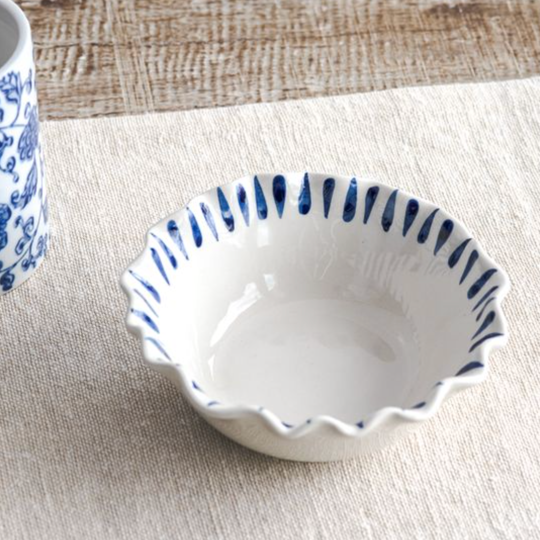 Blue & White Wavy Edge Bowl