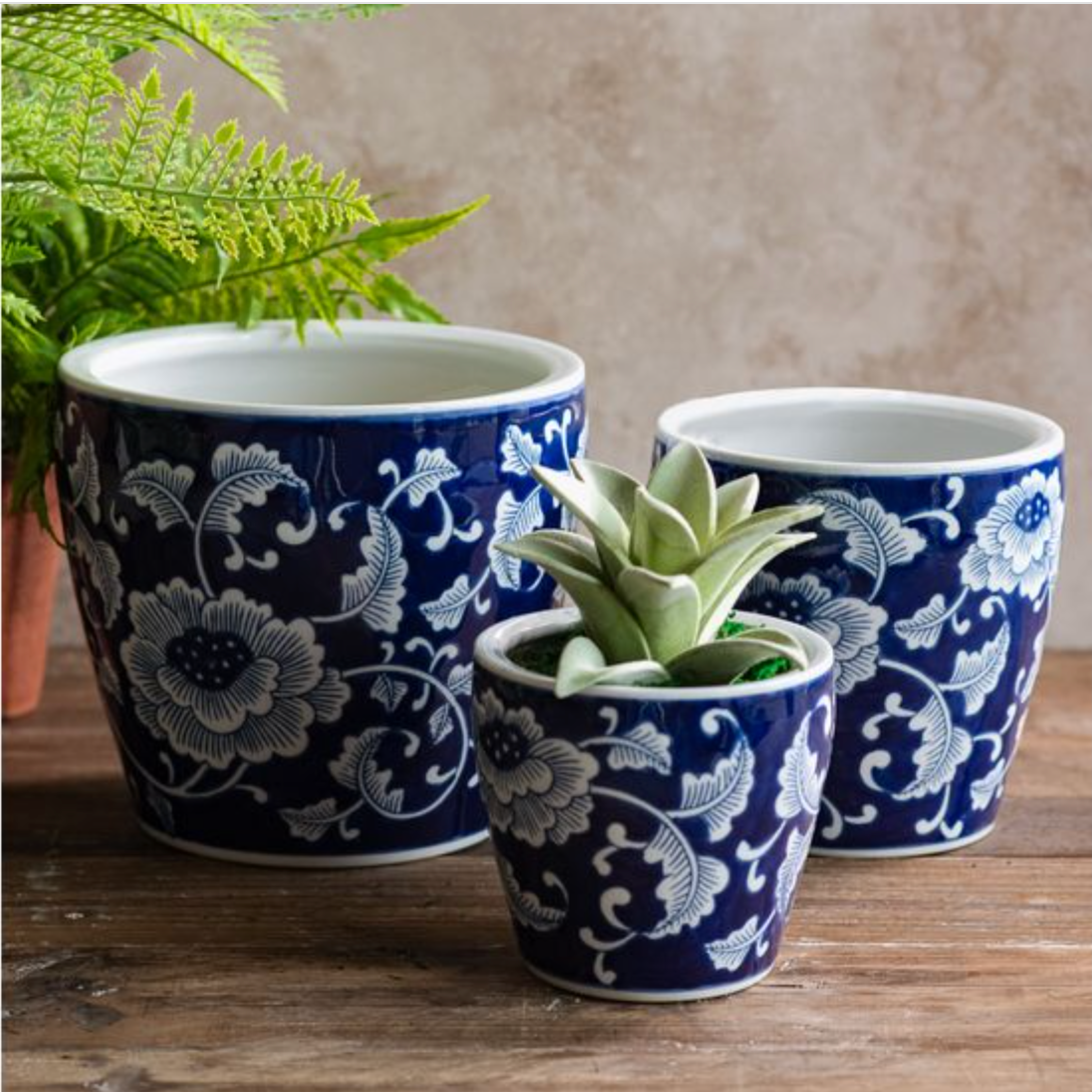 Navy Floral Pot