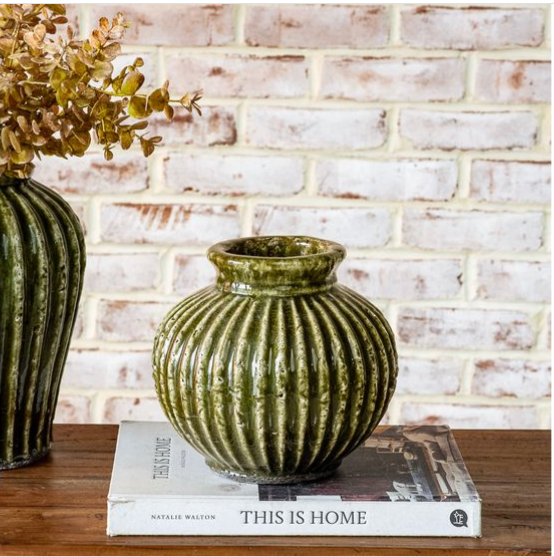 Green Terra Cotta Round Vase