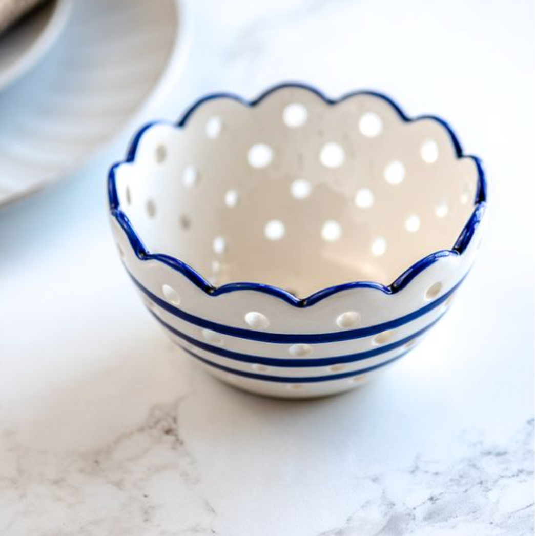 Blue Stripe Ceramic Colander
