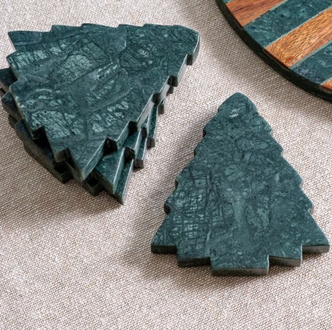Green Marble Tree Coasters set of 4