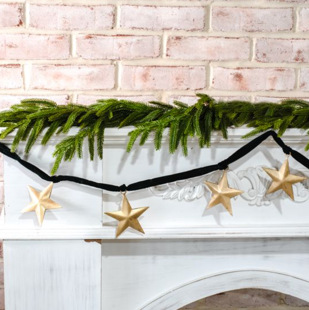 Green Velvet Garland with Gold Star