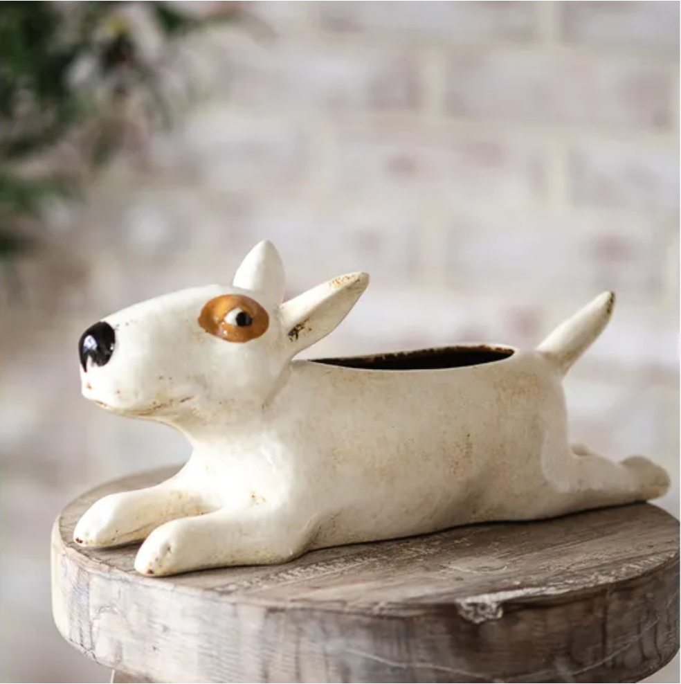 Brown and White Dog Planter