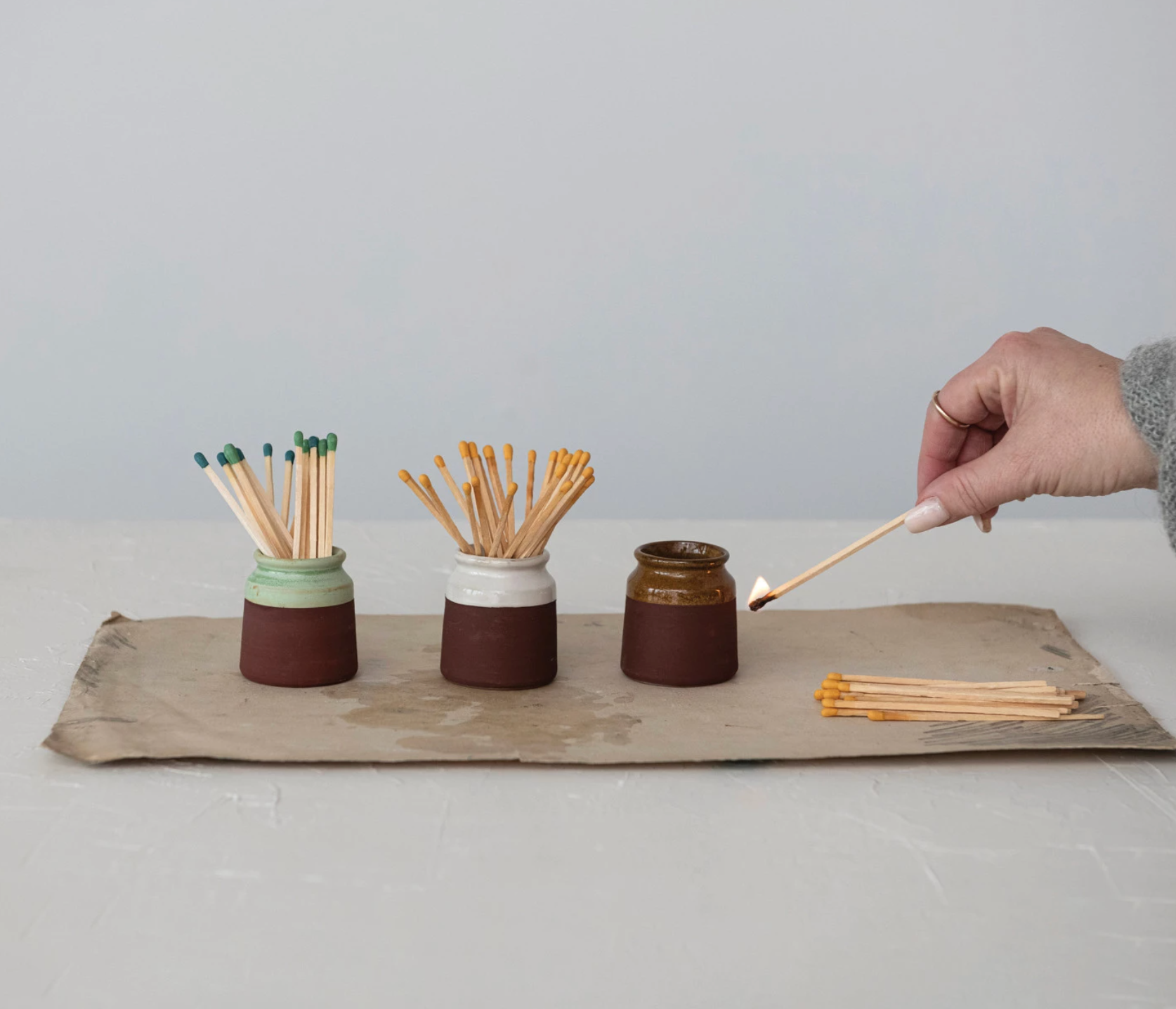 Stoneware Match Holder with Strike Pad