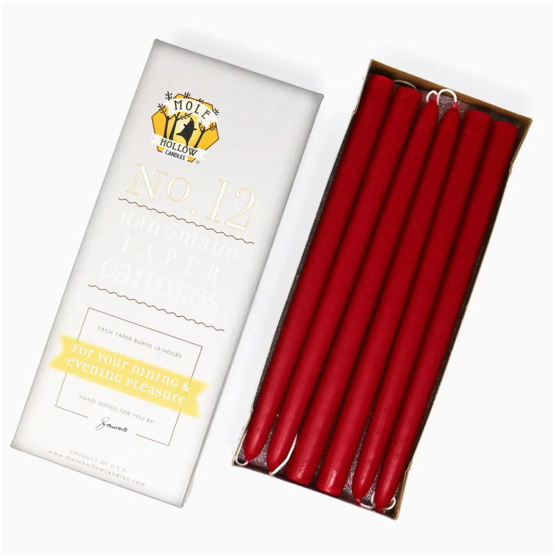 12" Hand Dipped Unscented Taper Candles