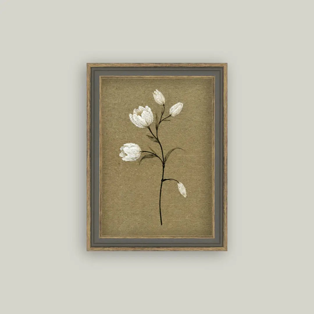 Floral Print Framed Antique Art