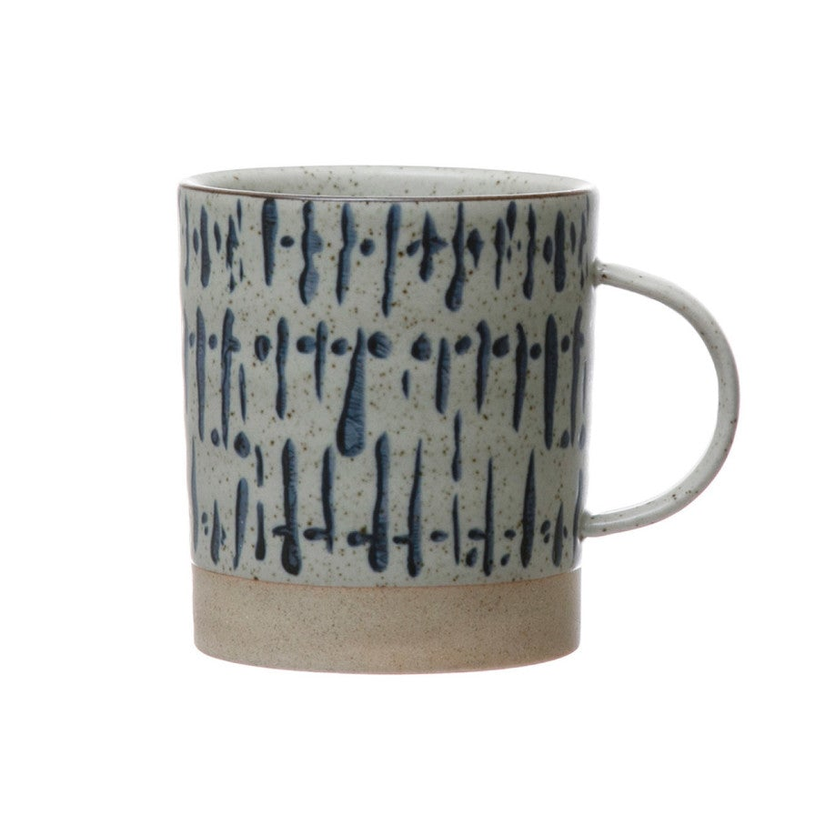 Blue & Cream Hand-Stamped Stoneware Mug