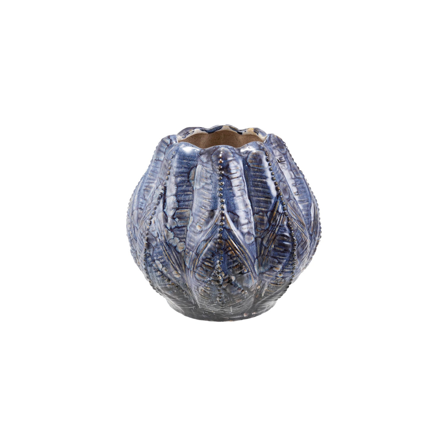 Blue Embossed Stoneware Planter/Vase, Reactive Glaze