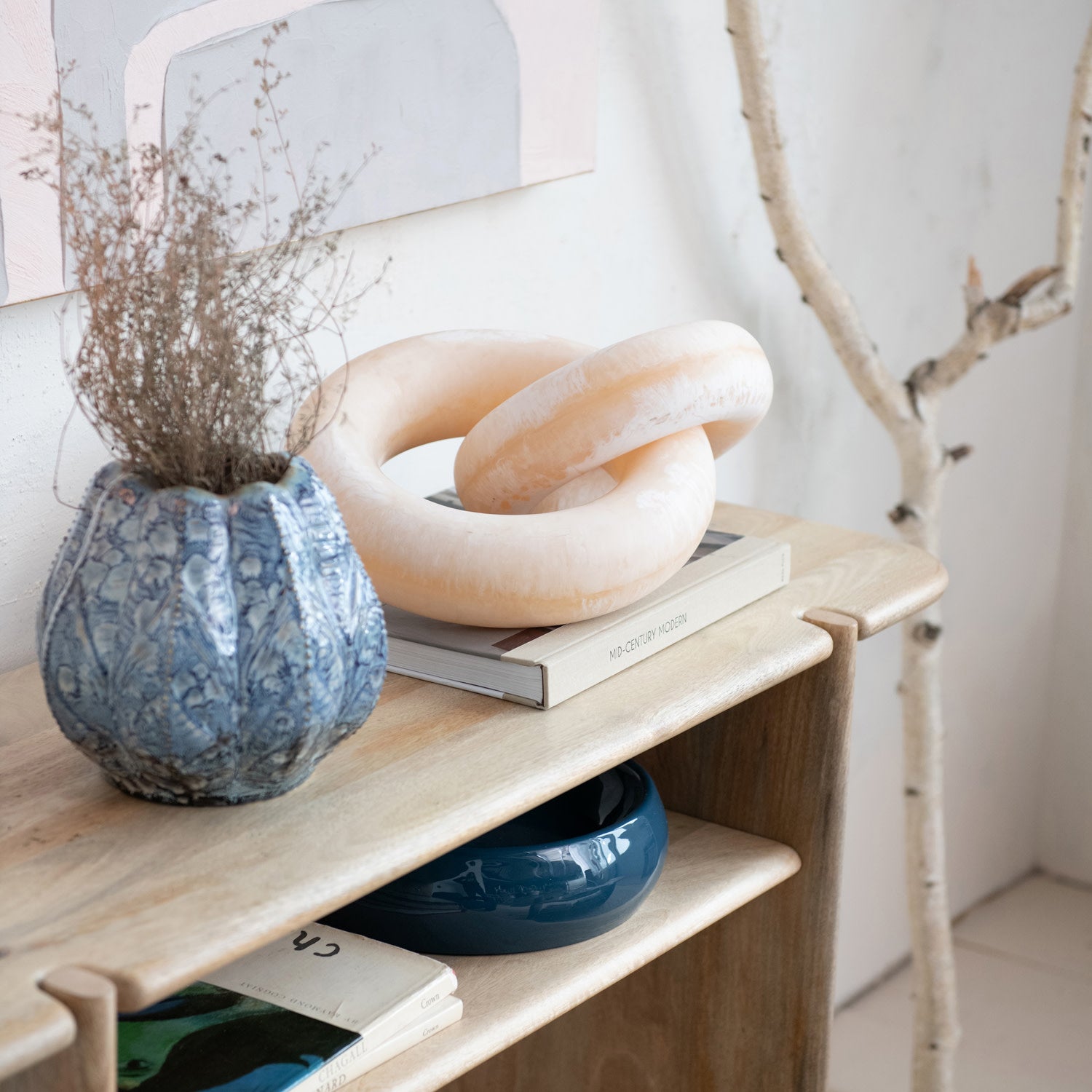 Blue Embossed Stoneware Planter/Vase, Reactive Glaze
