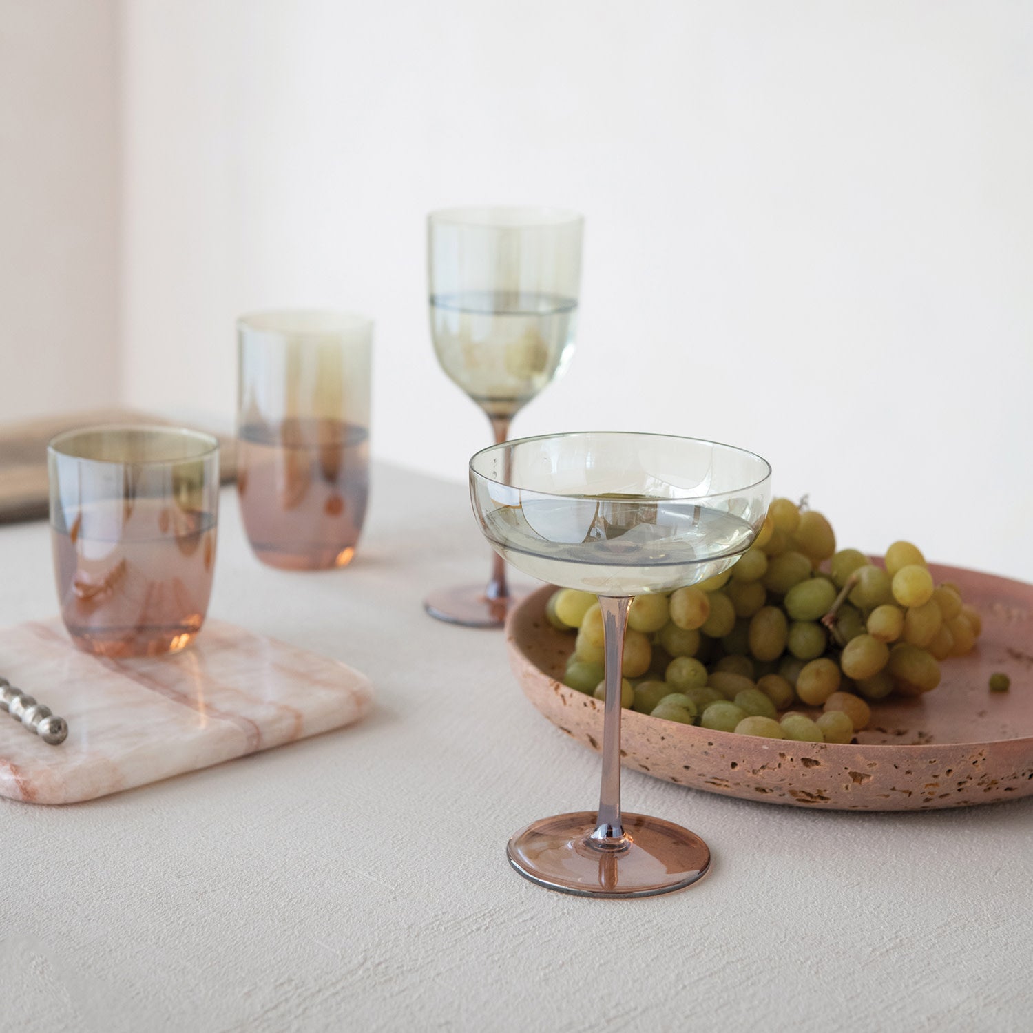 Amber Color & Green Iridescent Finish Glassware
