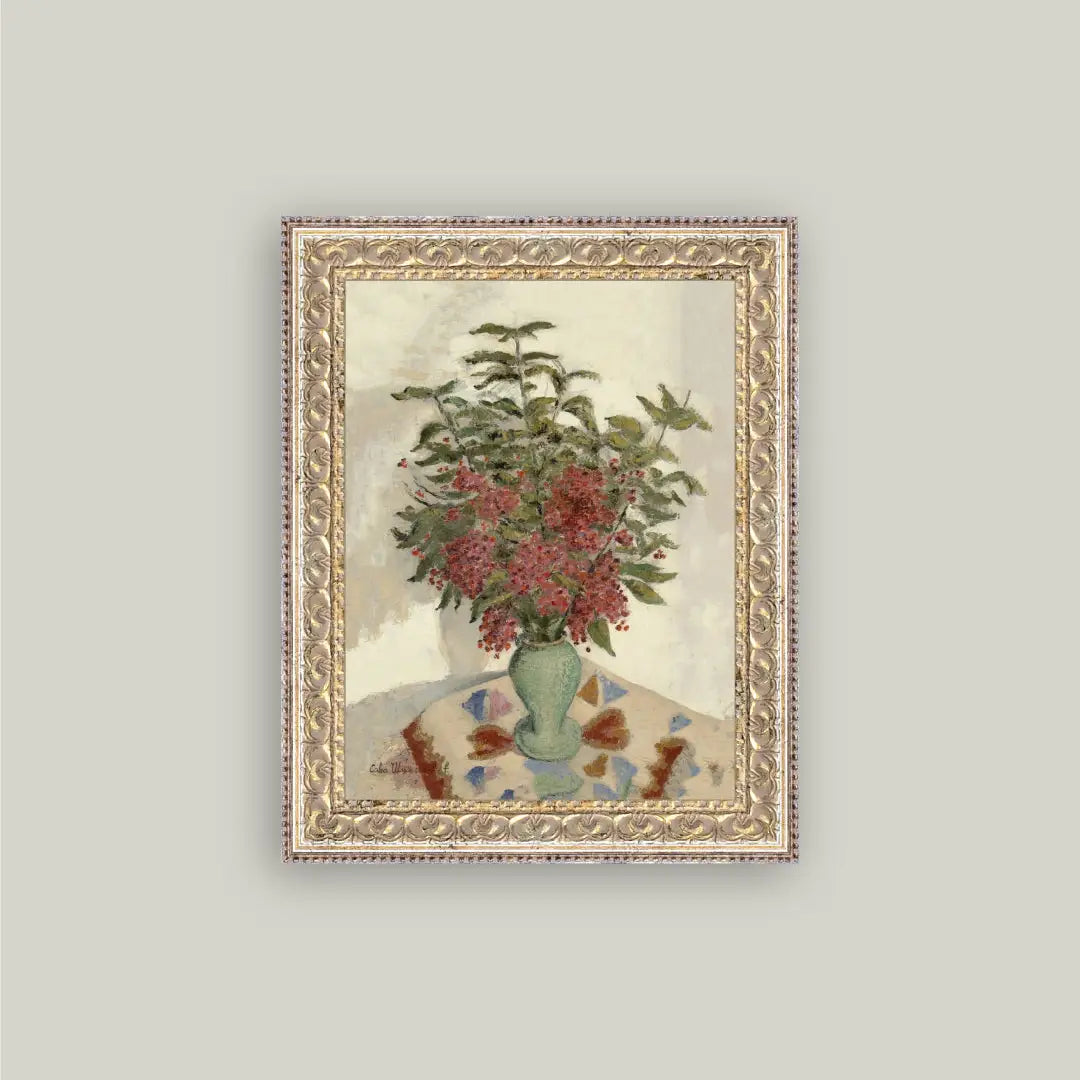 Floral Print Framed Antique Art